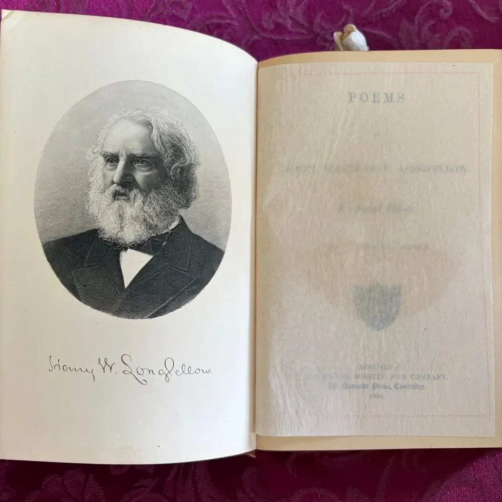 1882 Poems of Henry Wadsworth Longfellow, Illustrated Antique Poetry Book